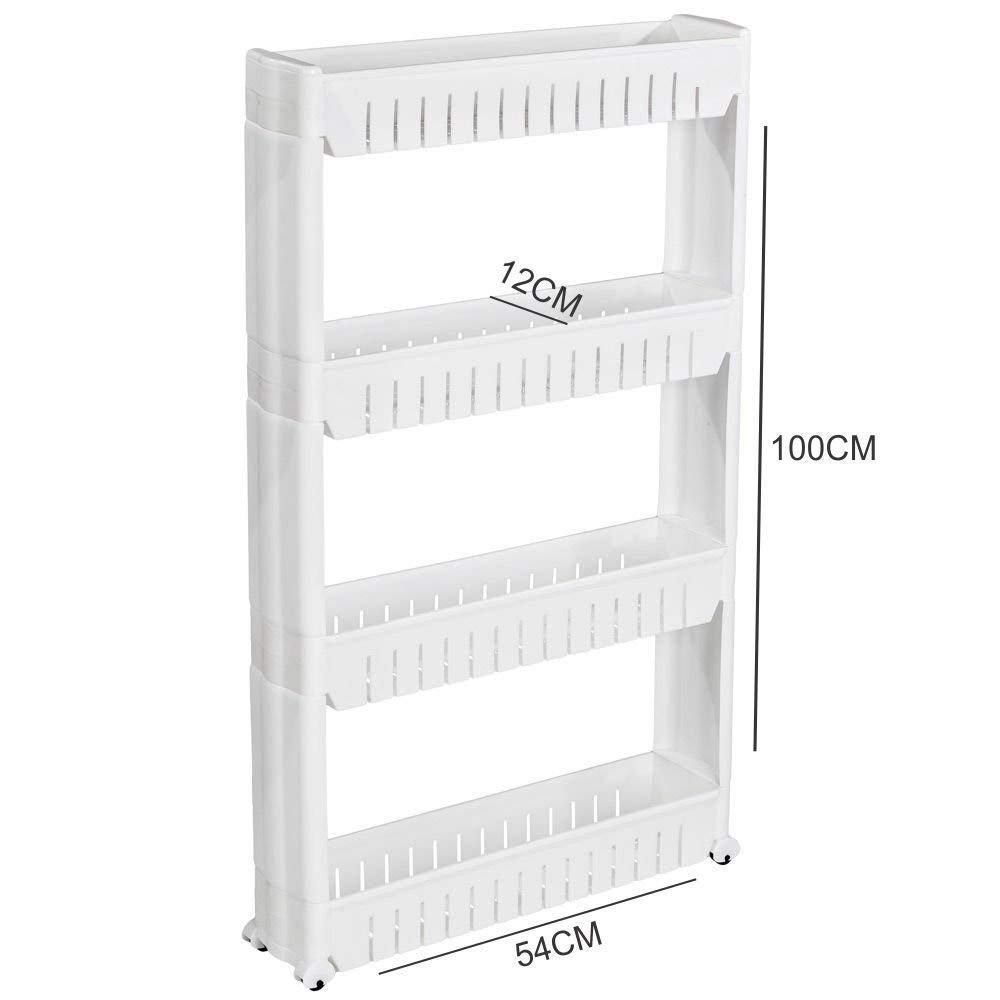 4 Layer White Storage Organizer Slim Rack Shelf with Wheel, Plastic - Image 3