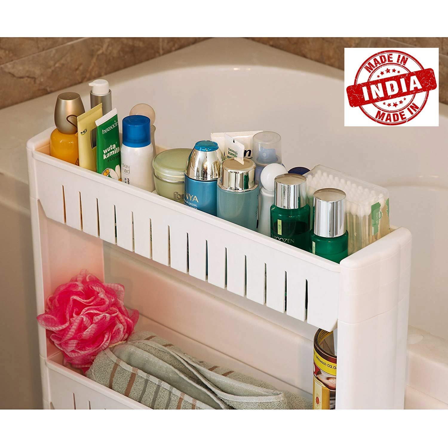 4 Layer White Storage Organizer Slim Rack Shelf with Wheel, Plastic - Image 7