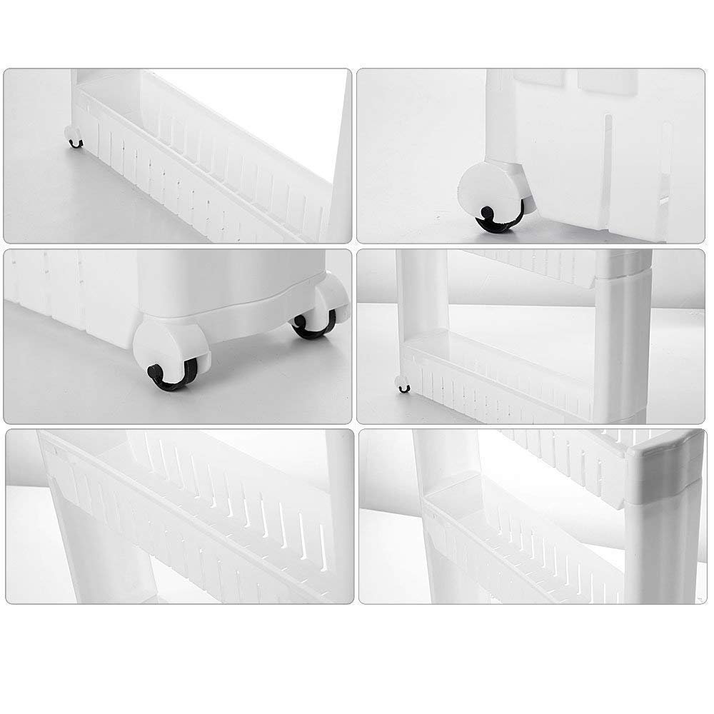 4 Layer White Storage Organizer Slim Rack Shelf with Wheel, Plastic - Image 8