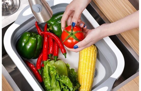 Foldable Chopping Board, Dish Rack, Washing Bowl & Draining Basket, 3in1 Multi-Function