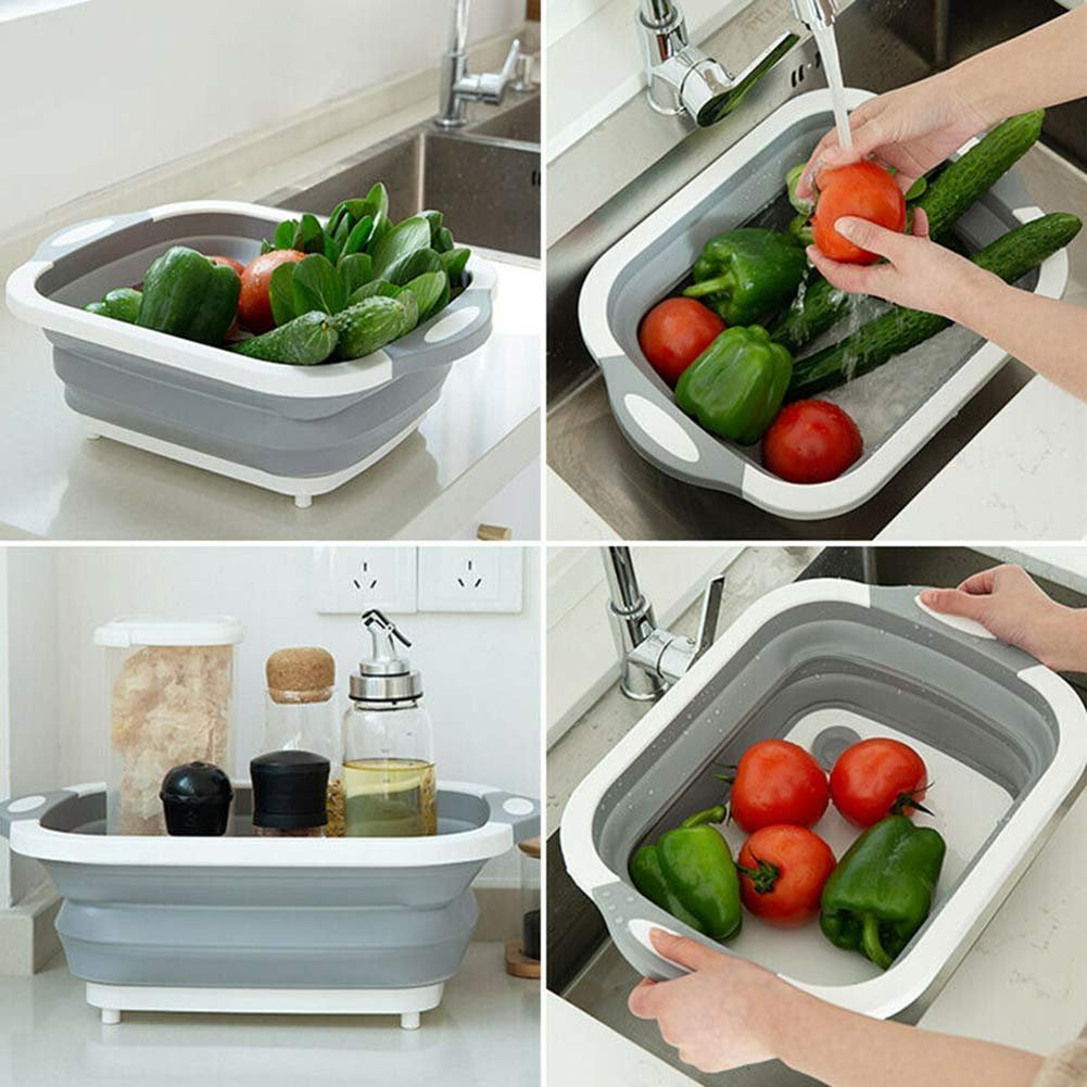 Foldable Chopping Board, Dish Rack, Washing Bowl & Draining Basket, 3in1 Multi-Function - Image 2