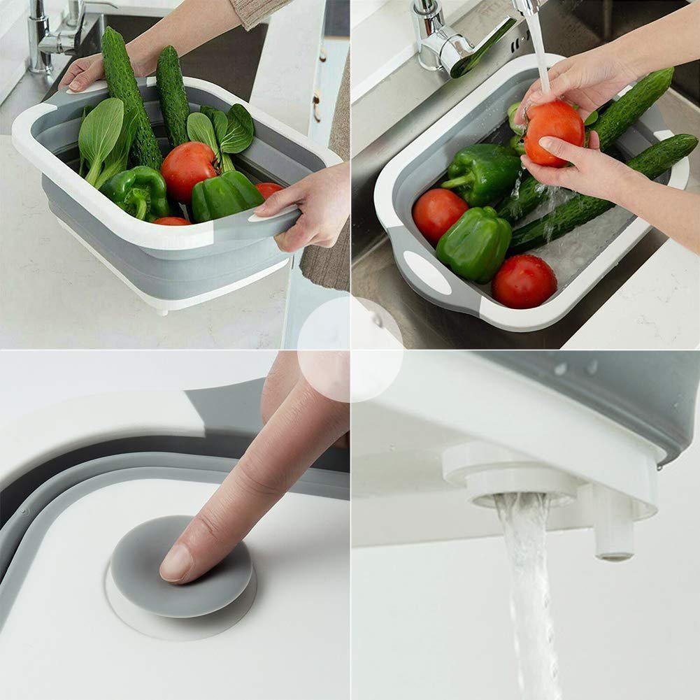 Foldable Chopping Board, Dish Rack, Washing Bowl & Draining Basket, 3in1 Multi-Function - Image 7