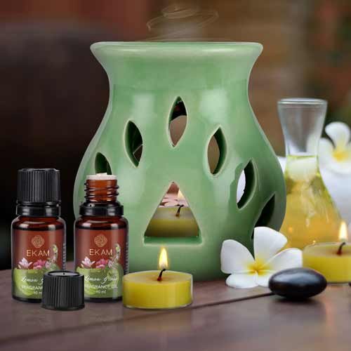 Lemongrass, Ceramic Oil Warmer set